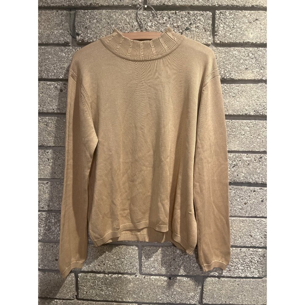 Orvis Womens Tan Knit Sweater With Mock Neck & Textured Detailing Size L